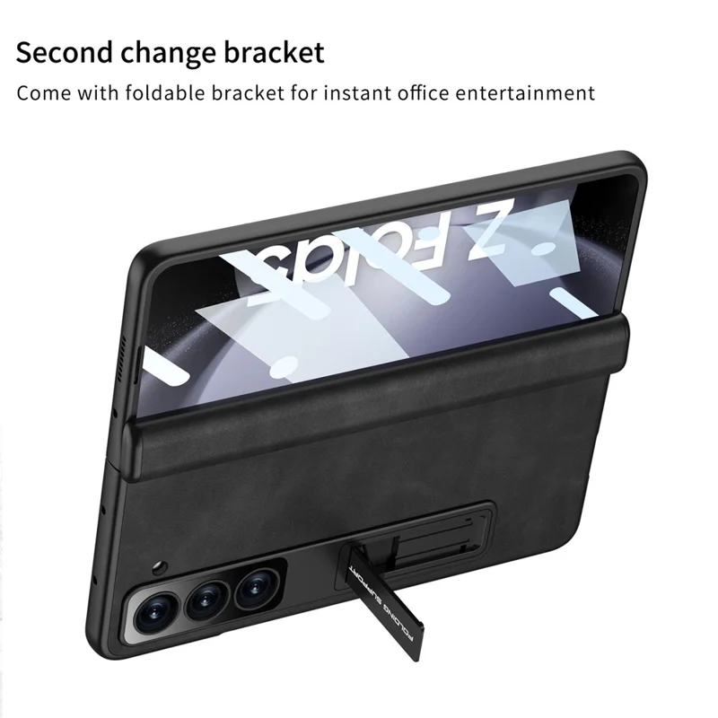GKK Phone Case for Samsung Galaxy Z Fold5 5G Cover Leather+PC Kickstand Shell with Front Screen Film - Grey