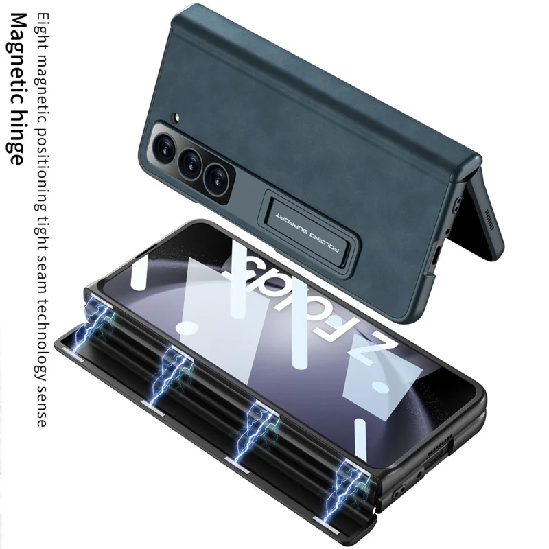 GKK Phone Case for Samsung Galaxy Z Fold5 5G Cover Leather+PC Kickstand Shell with Front Screen Film - Grey