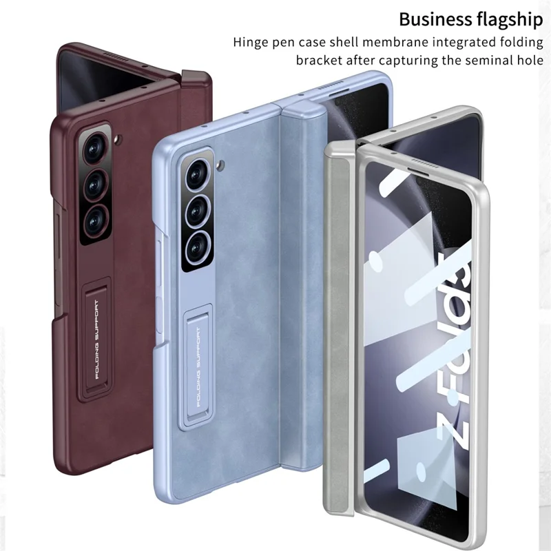 GKK For Samsung Galaxy Z Fold5 5G Cover Leather+PC Pen Box Phone Case with Front Screen Film - Black