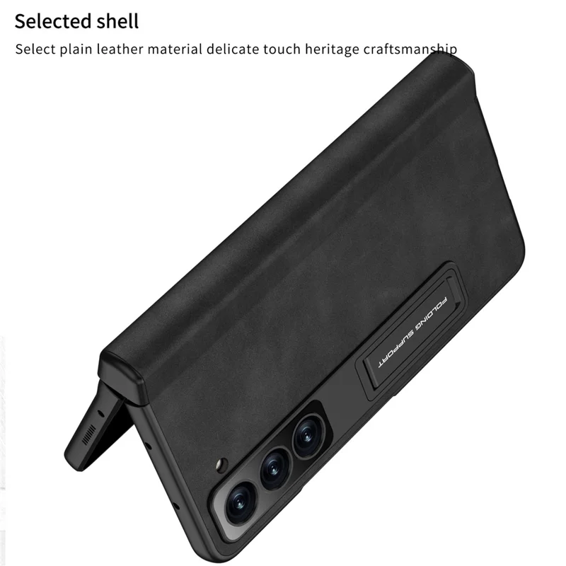 GKK For Samsung Galaxy Z Fold5 5G Cover Leather+PC Pen Box Phone Case with Front Screen Film - Black