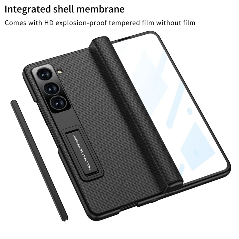 GKK For Samsung Galaxy Z Fold5 5G Cover Leather+PC Pen Box Phone Case with Front Screen Film - Black
