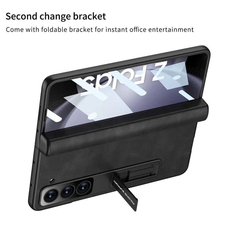 GKK For Samsung Galaxy Z Fold5 5G Cover Leather+PC Pen Box Phone Case with Front Screen Film - Black