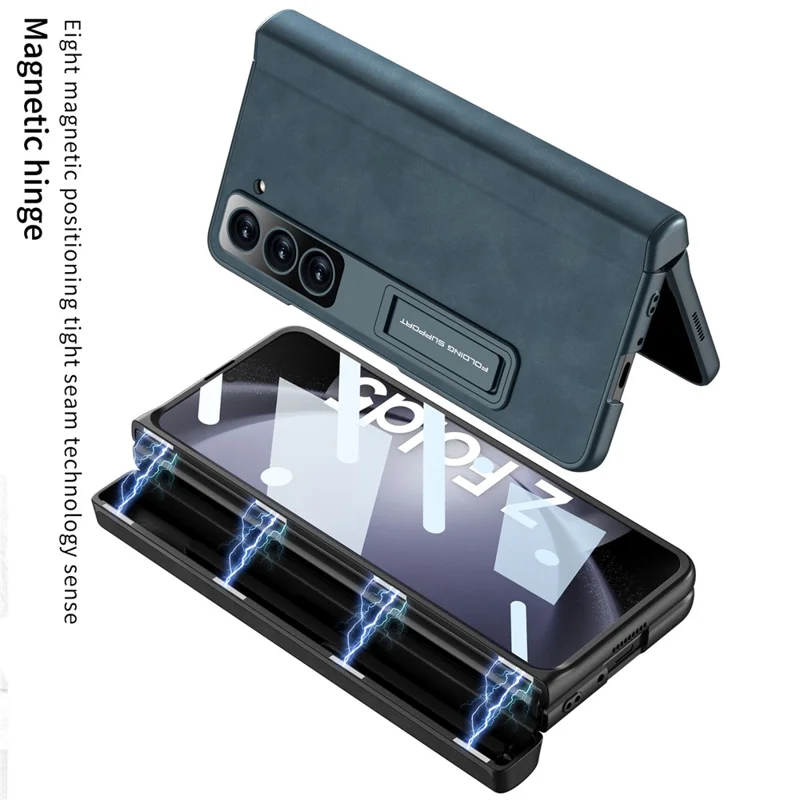 GKK For Samsung Galaxy Z Fold5 5G Cover Leather+PC Pen Box Phone Case with Front Screen Film - Black