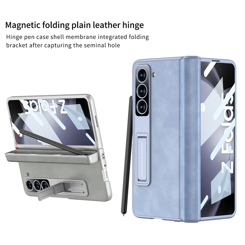 GKK For Samsung Galaxy Z Fold5 5G Cover Leather+PC Pen Box Phone Case with Front Screen Film - Black