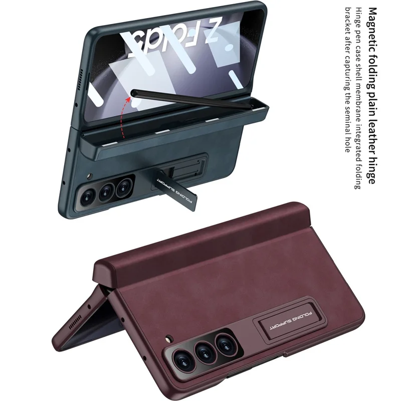 GKK For Samsung Galaxy Z Fold5 5G Cover Leather+PC Pen Box Phone Case with Front Screen Film - Black