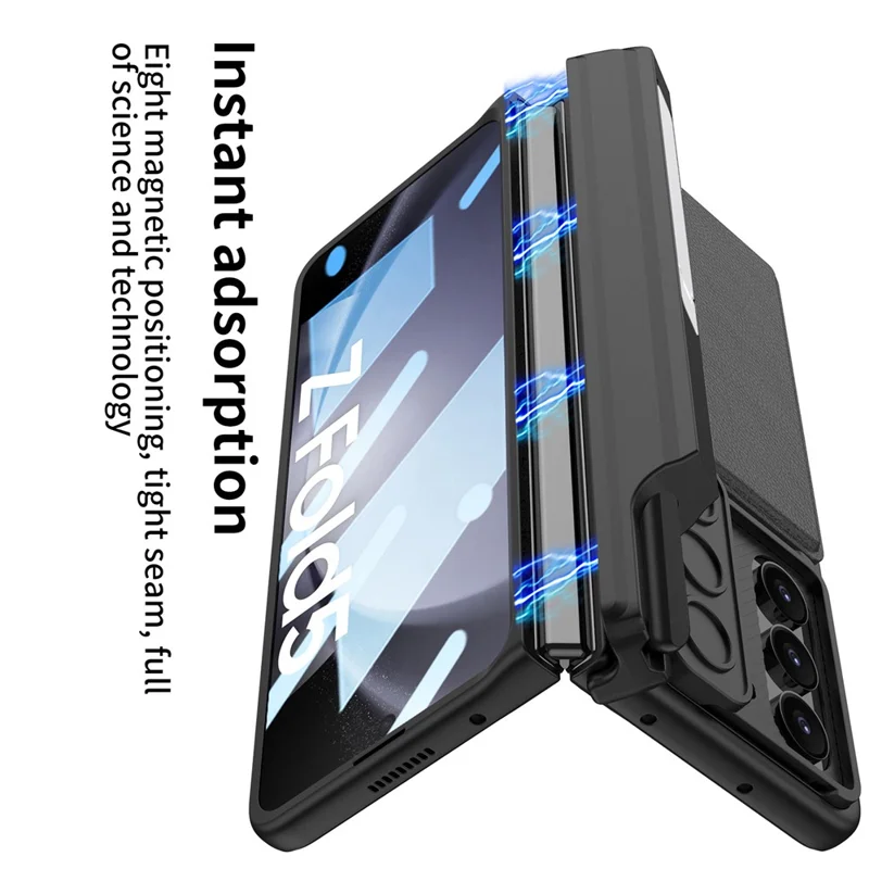 GKK Para Samsung Galaxy Z Fold5 5G Capa PC Capa de Telefone com Porta-Cartões / Película de Tela - Preto