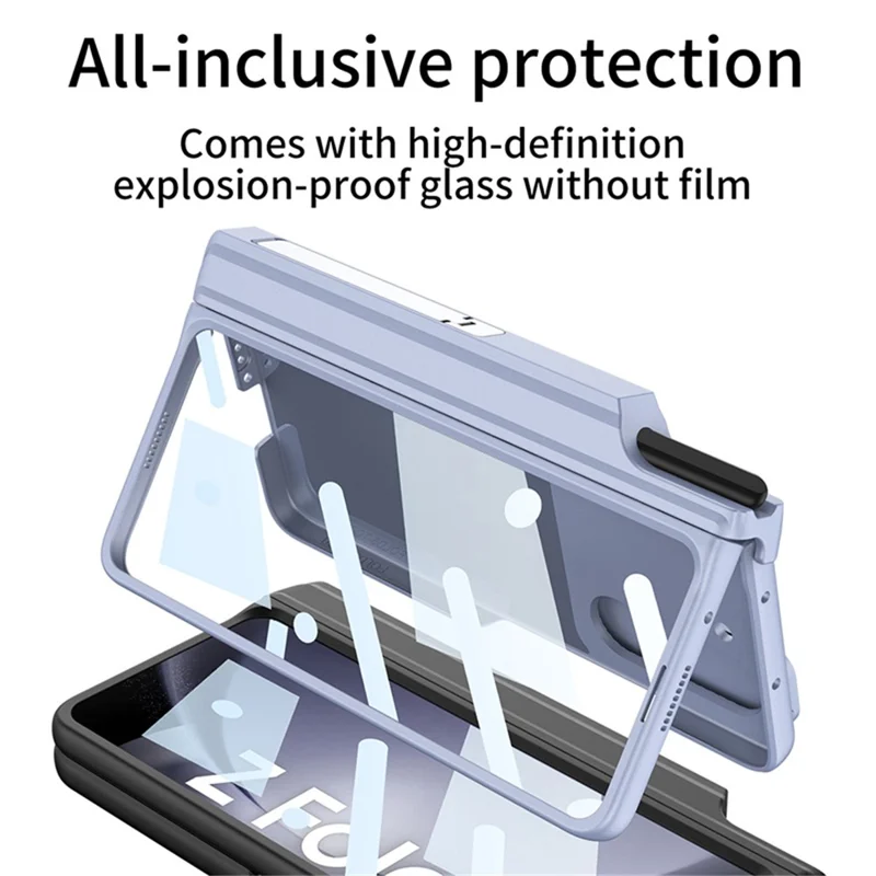 GKK Para Samsung Galaxy Z Fold5 5G Capa PC Capa de Telefone com Porta-Cartões / Película de Tela - Preto