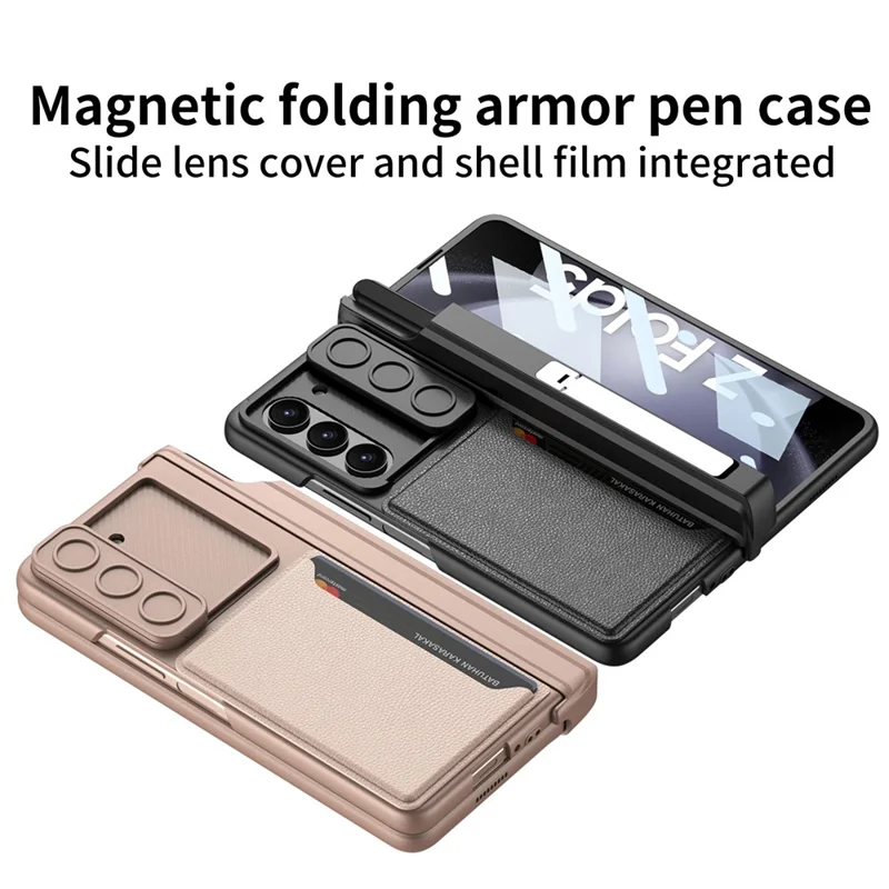 GKK Para Samsung Galaxy Z Fold5 5G Capa PC Capa de Telefone com Porta-Cartões / Película de Tela - Preto