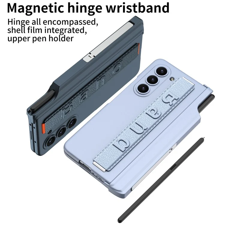 GKK Per Samsung Galaxy Z Fold5 5G Custodia PC Wristband Cover per telefono con pellicola protettiva dello schermo / Portapenna - Verde