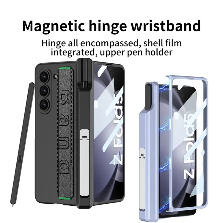 GKK Per Samsung Galaxy Z Fold5 5G Custodia PC Wristband Cover per telefono con pellicola protettiva dello schermo / Portapenna - Verde