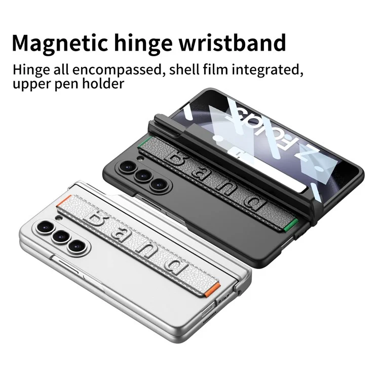 GKK Per Samsung Galaxy Z Fold5 5G Custodia PC Wristband Cover per telefono con pellicola protettiva dello schermo / Portapenna - Verde