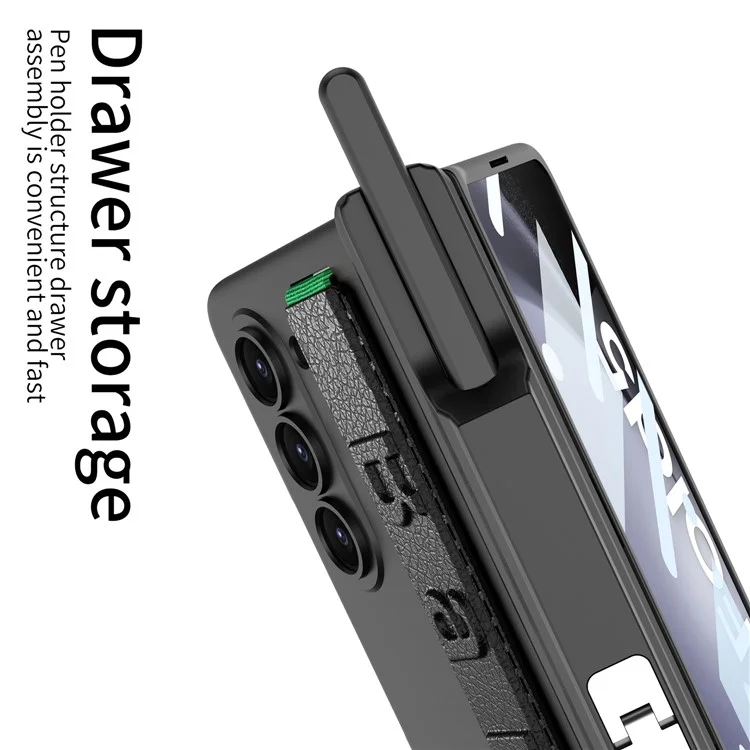 GKK Per Samsung Galaxy Z Fold5 5G Custodia PC Wristband Cover per telefono con pellicola protettiva dello schermo / Portapenna - Verde