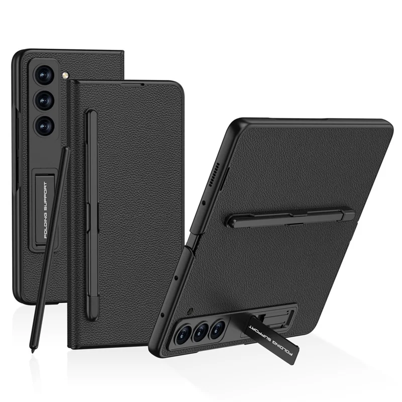 GKK For Samsung Galaxy Z Fold5 5G Case PU Leather Phone Cover with Pen Slot / Screen Protector - Black