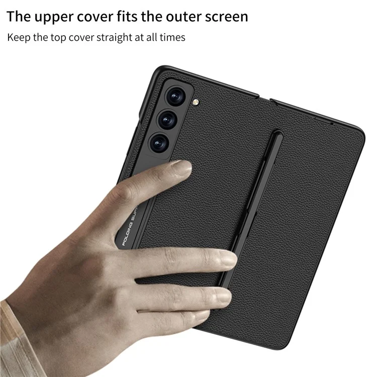 GKK For Samsung Galaxy Z Fold5 5G Case PU Leather Phone Cover with Pen Slot / Screen Protector - Black