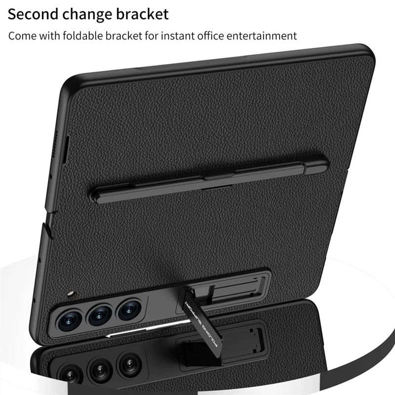 GKK For Samsung Galaxy Z Fold5 5G Case PU Leather Phone Cover with Pen Slot / Screen Protector - Black