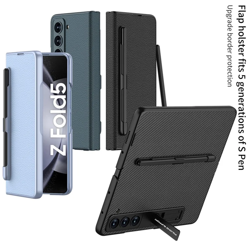GKK For Samsung Galaxy Z Fold5 5G Case PU Leather Phone Cover with Pen Slot / Screen Protector - Black