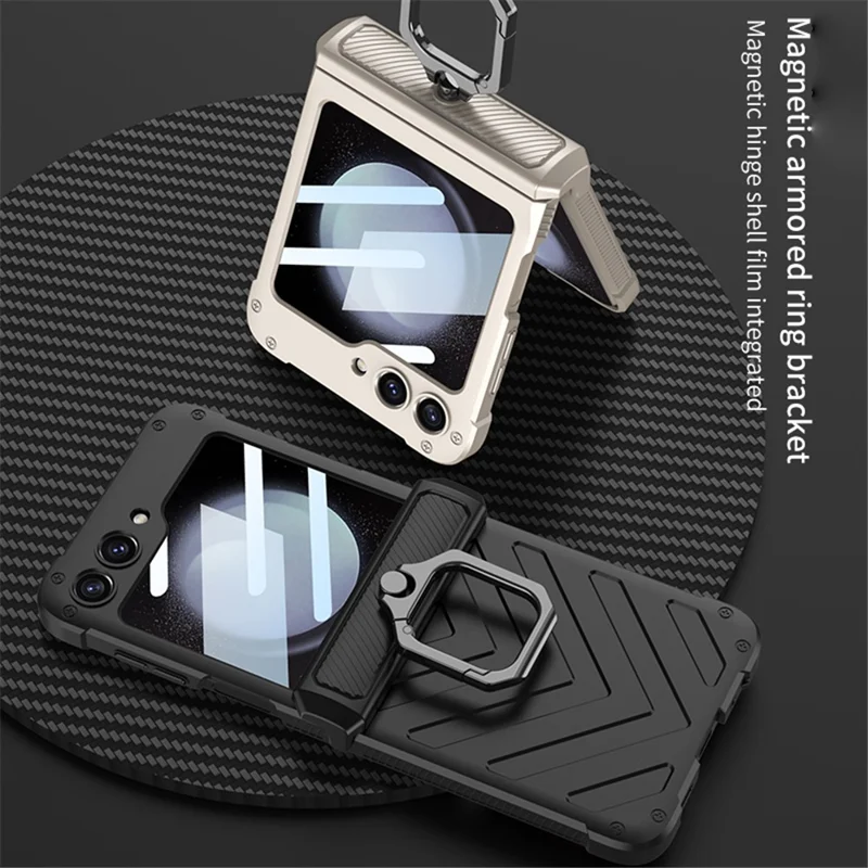 GKK para Samsung Galaxy Z Flip5 5G Funda Gancho de Metal Soporte Caso de PC Cubierta con Pequeña Película de Pantalla - Blanco
