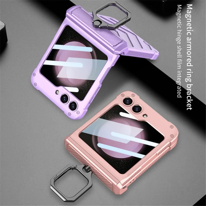 GKK para Samsung Galaxy Z Flip5 5G Funda Gancho de Metal Soporte Caso de PC Cubierta con Pequeña Película de Pantalla - Blanco