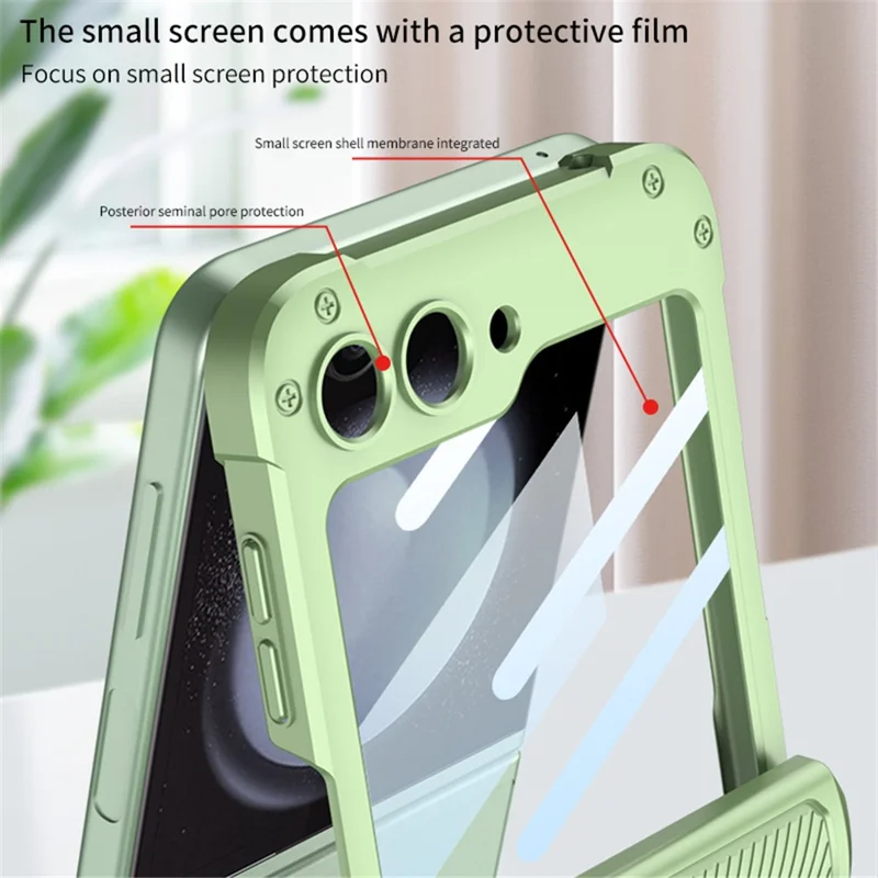 GKK para Samsung Galaxy Z Flip5 5G Funda Gancho de Metal Soporte Caso de PC Cubierta con Pequeña Película de Pantalla - Blanco