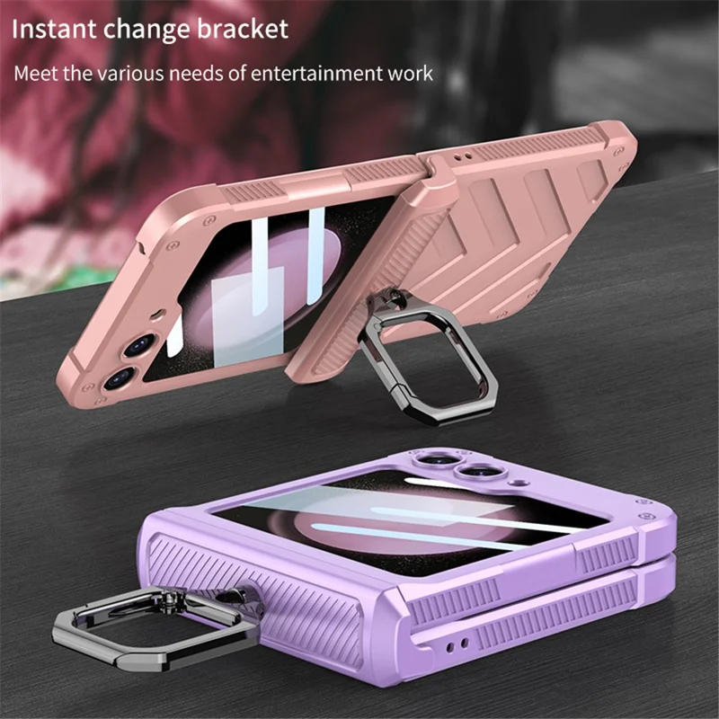 GKK para Samsung Galaxy Z Flip5 5G Funda Gancho de Metal Soporte Caso de PC Cubierta con Pequeña Película de Pantalla - Blanco