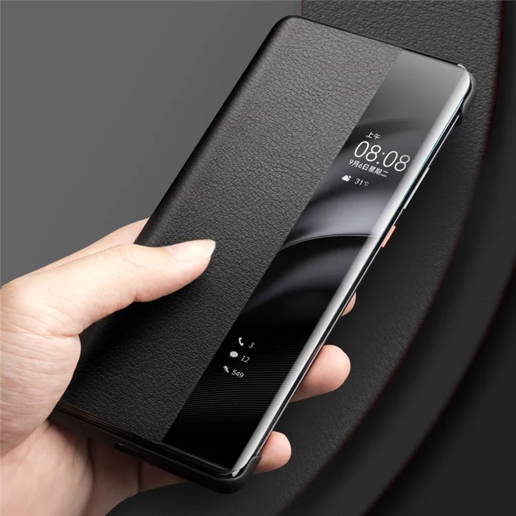 QIALINO чехол для Huawei Mate 60 Pro / 60 Pro+ из натуральной кожи коровы с функцией автоматического пробуждения / сна телефона - черный