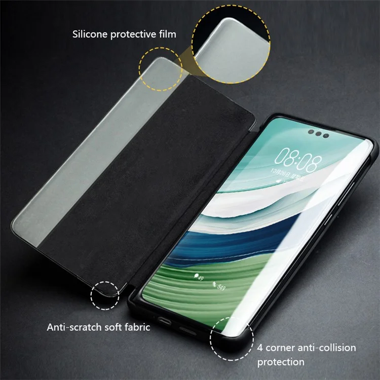 QIALINO чехол для Huawei Mate 60 Pro / 60 Pro+ из натуральной кожи коровы с функцией автоматического пробуждения / сна телефона - черный