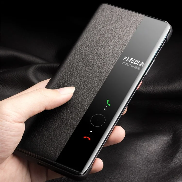 QIALINO чехол для Huawei Mate 60 Pro / 60 Pro+ из натуральной кожи коровы с функцией автоматического пробуждения / сна телефона - черный