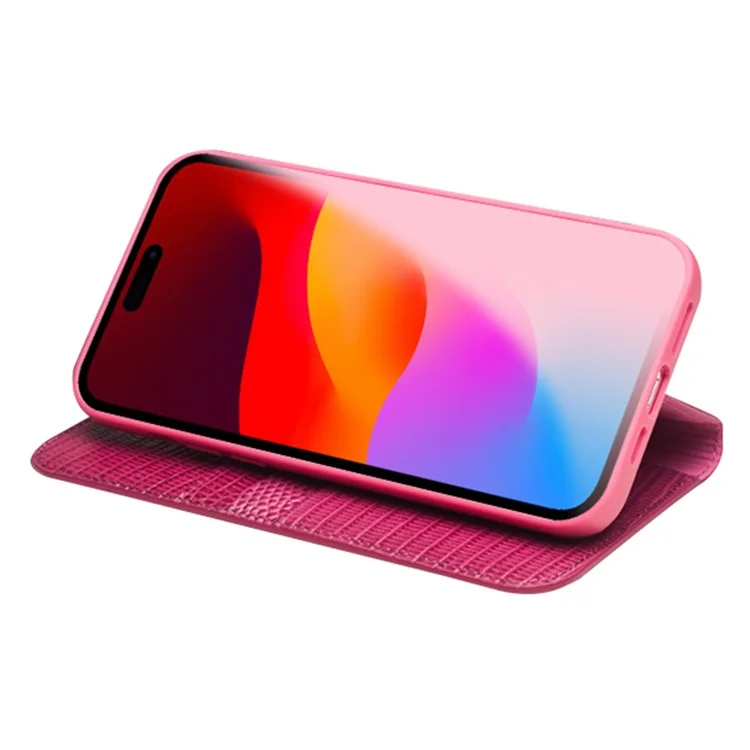 QIALINO Para iPhone 15 Pro Capa de Couro Genuíno de Textura de Crocodilo - Rosé