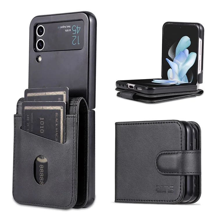 AZNS Для Samsung Galaxy Z Flip4 5G Чехол из искусственной кожи с держателем для карт - Черный