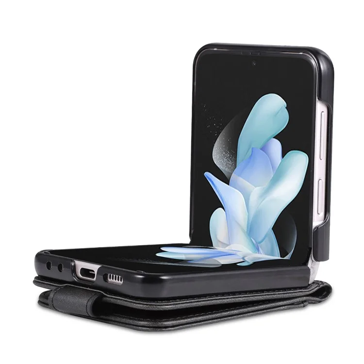 AZNS Для Samsung Galaxy Z Flip4 5G Чехол из искусственной кожи с держателем для карт - Черный