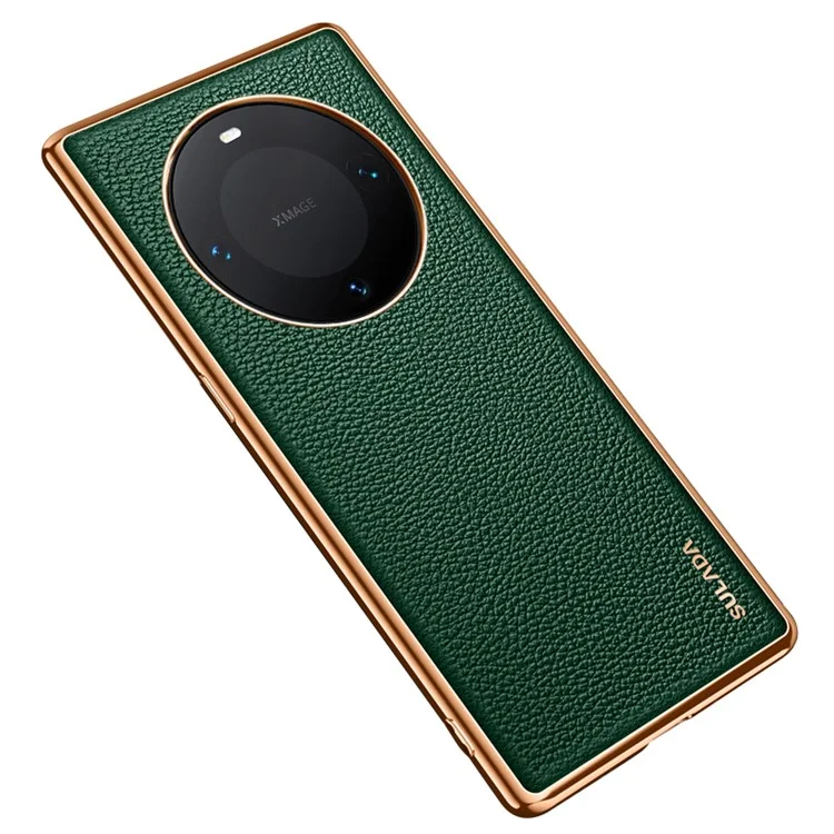SULADA для Huawei Mate 60 Electroplating Litchi Texture Cover PU Leather Coated PC+TPU Phone Case - Зеленый
