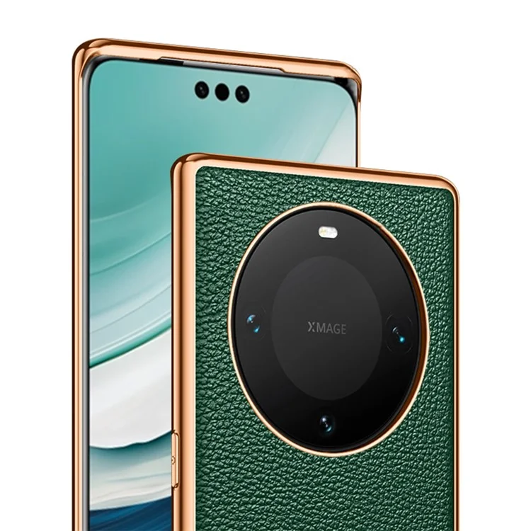SULADA для Huawei Mate 60 Electroplating Litchi Texture Cover PU Leather Coated PC+TPU Phone Case - Зеленый