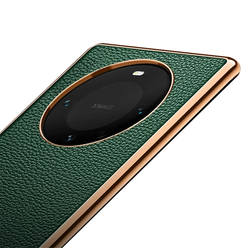 SULADA For Huawei Mate 60 Electroplating Litchi Texture Cover PU Leather Coated PC+TPU Phone Case - Brown