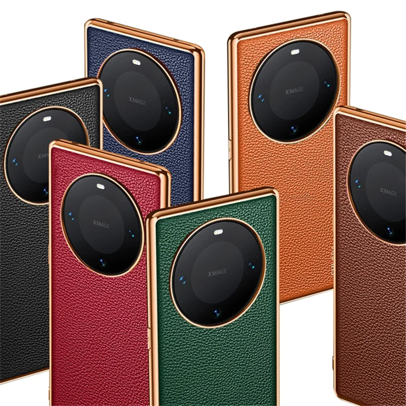 SULADA For Huawei Mate 60 Electroplating Litchi Texture Cover PU Leather Coated PC+TPU Phone Case - Brown