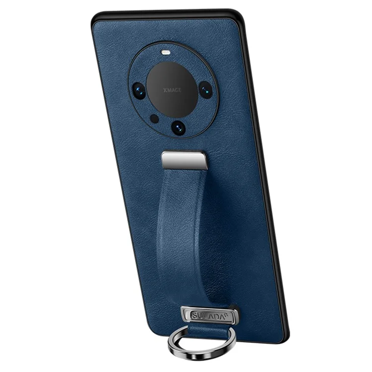 SULADA Fashion Series para Huawei Mate 60 Funda de Teléfono de Cuero Textura de Caballo Loco con Correa Retráctil y Soporte - Azul