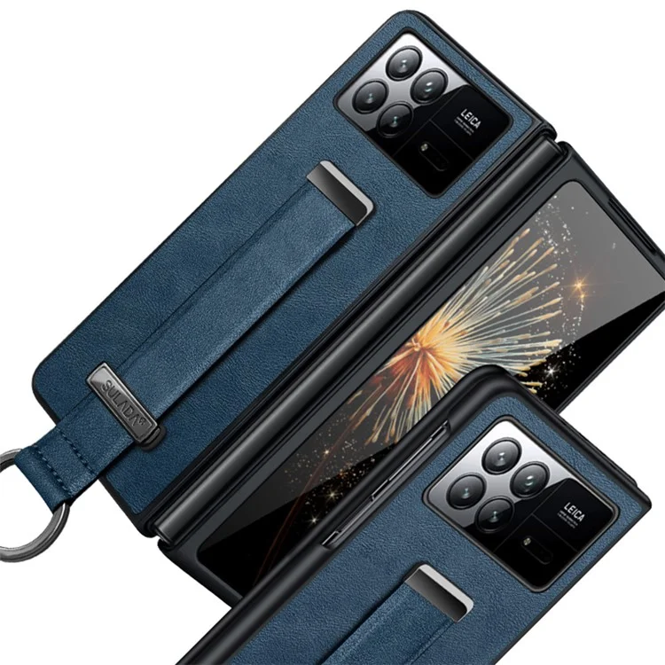 SULADA Fashion Series para Xiaomi Mix Fold 3 5G Carcasa Correa Retráctil Cuero+PC+TPU Funda Teléfono - Azul