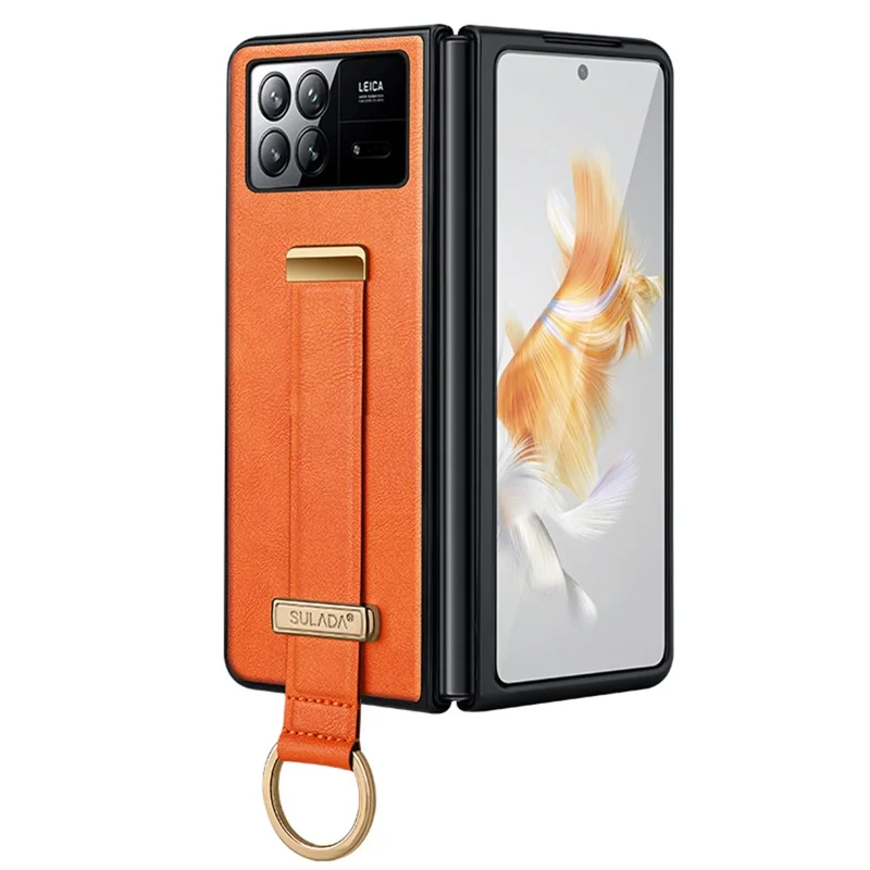 SULADA Fashion Serie für Xiaomi Mix Fold 3 5G Hülle mit einziehbarem Riemen Leder+PC Handyhülle - Orange