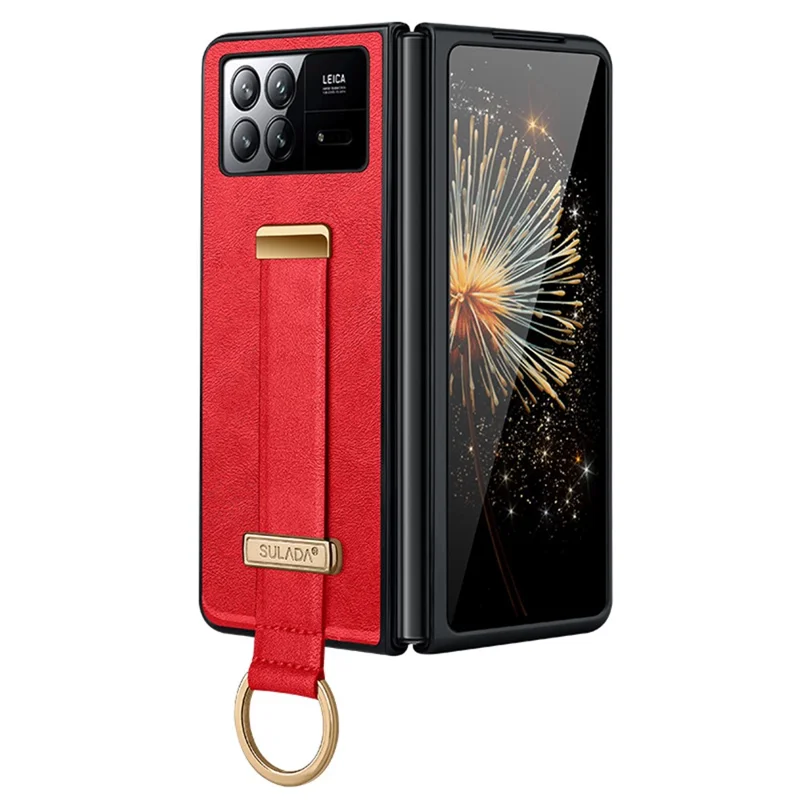 SULADA Fashion Series for Xiaomi Mix Fold 3 5G Case Retractable Strap Leather+PC Phone Cover - Red