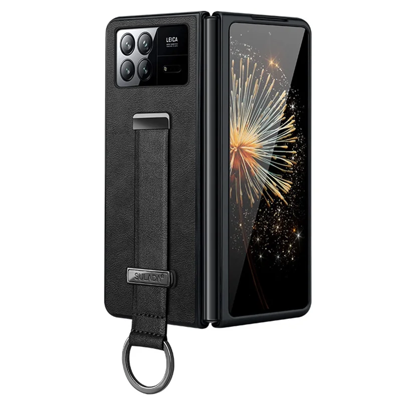 SULADA Fashion Series for Xiaomi Mix Fold 3 5G Case Retractable Strap Leather+PC Phone Cover - Black