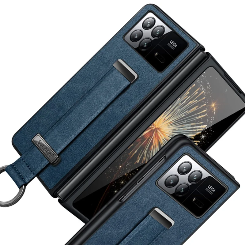 SULADA Fashion Series for Xiaomi Mix Fold 3 5G Case Retractable Strap Leather+PC Phone Cover - Black