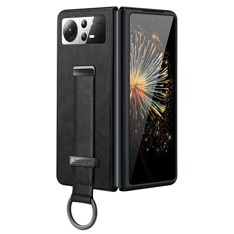 SULADA Fashion Series for Xiaomi Mix Fold 2 5G Case Hand Strap Kickstand Leather+PC Phone Cover - Black