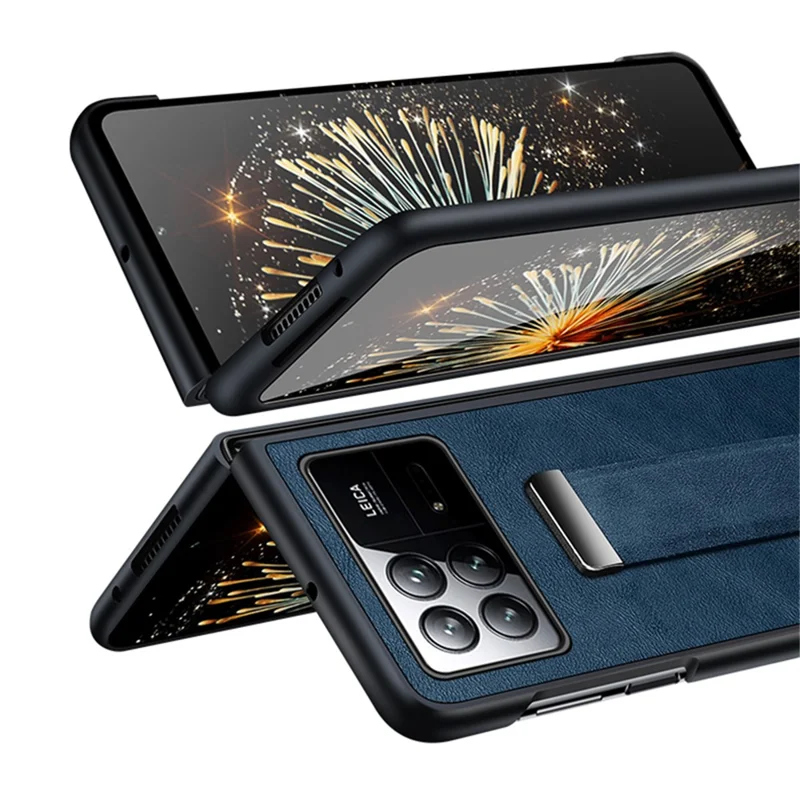 SULADA Fashion Series for Xiaomi Mix Fold 2 5G Case Hand Strap Kickstand Leather+PC Phone Cover - Black