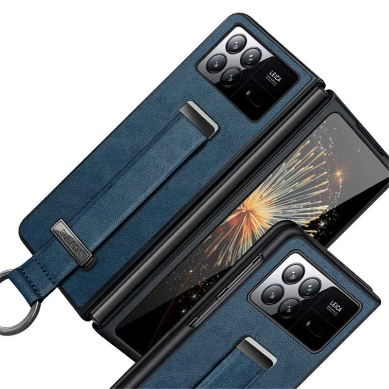 SULADA Fashion Series for Xiaomi Mix Fold 2 5G Case Hand Strap Kickstand Leather+PC Phone Cover - Black