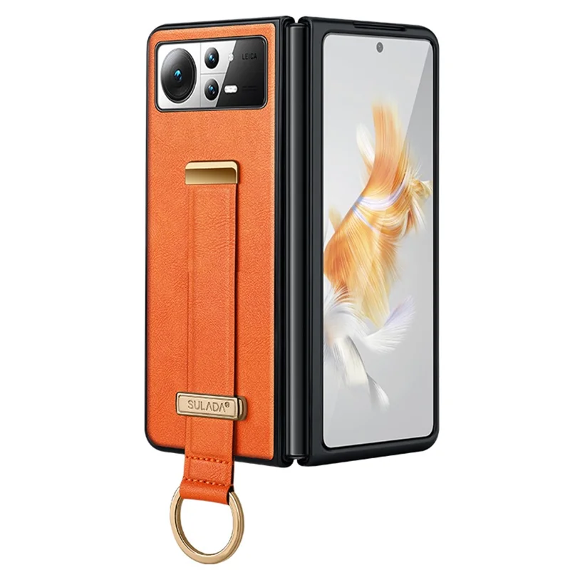 SULADA Fashion Series for Xiaomi Mix Fold 2 5G Case Hand Strap Kickstand Leather+PC Phone Cover - Orange