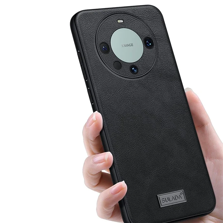 SULADA Für Huawei Mate 60 Pro / 60 Pro+ PU-Leder beschichteter TPU+PC-Handyhülle Sturzsichere Rückseite - Schwarz