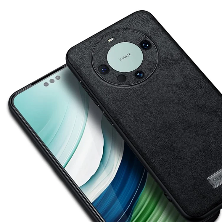 SULADA Für Huawei Mate 60 Pro / 60 Pro+ PU-Leder beschichteter TPU+PC-Handyhülle Sturzsichere Rückseite - Schwarz