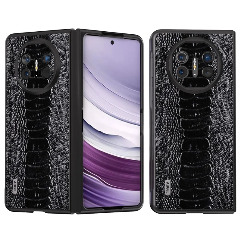 ABEEL For Huawei Mate X5 Case Crocodile Texture Genuine Cow Leather+TPU+PC Phone Cover - Black