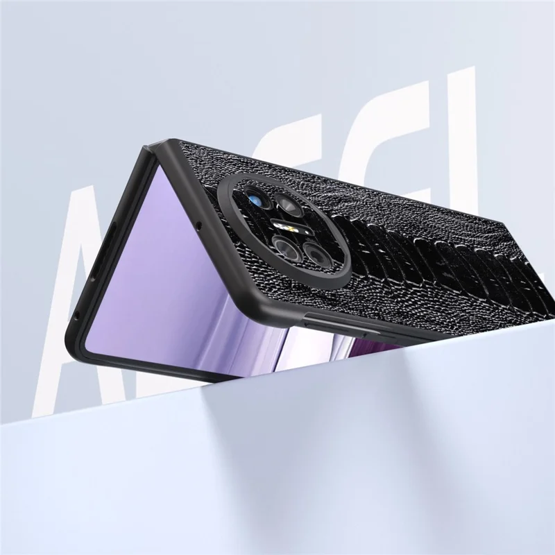 ABEEL For Huawei Mate X5 Case Crocodile Texture Genuine Cow Leather+TPU+PC Phone Cover - Black