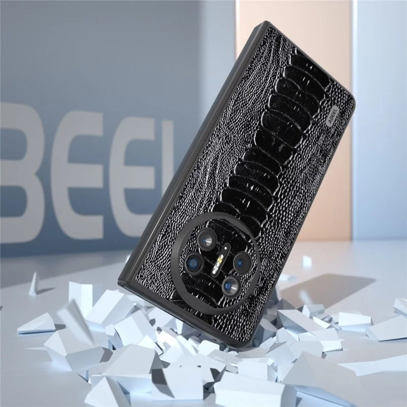 ABEEL For Huawei Mate X5 Case Crocodile Texture Genuine Cow Leather+TPU+PC Phone Cover - Black