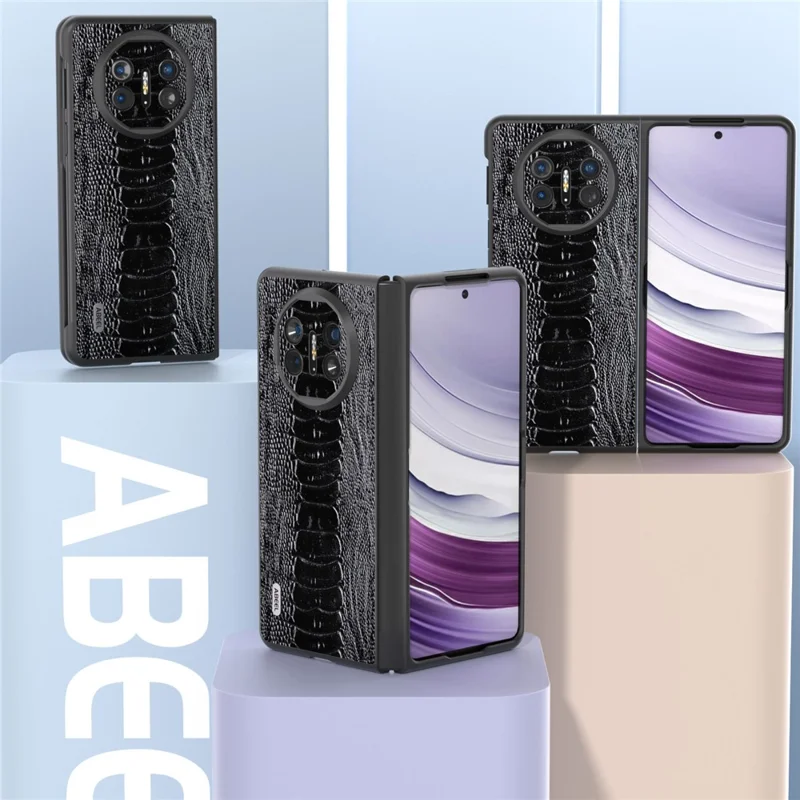 ABEEL For Huawei Mate X5 Case Crocodile Texture Genuine Cow Leather+TPU+PC Phone Cover - Black